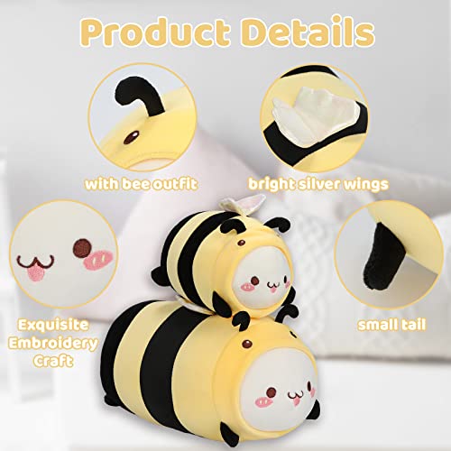 AIXINI 8" Cute Cat Bee Plush Pillow, Kawaii Kitten Honeybee Stuffed Toy, Soft Hugging Squishy Gift for Kids