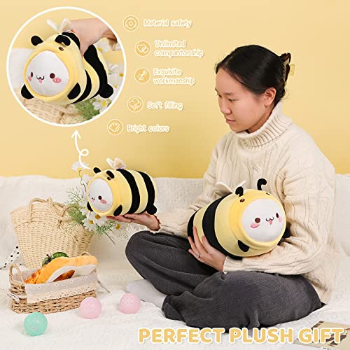 AIXINI 8" Cute Cat Bee Plush Pillow, Kawaii Kitten Honeybee Stuffed Toy, Soft Hugging Squishy Gift for Kids