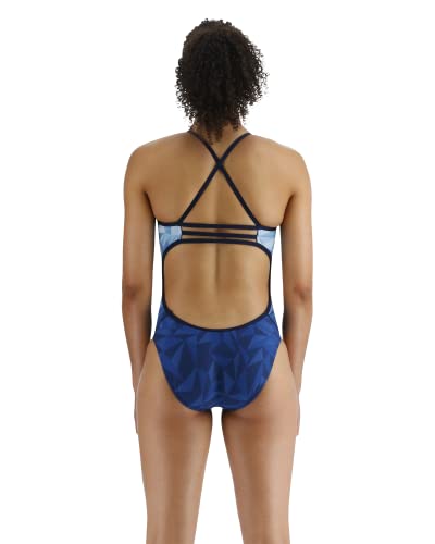 TYR Women's Standard Durafast Elite Trinityfit Swimsuit, Blue/White, 34