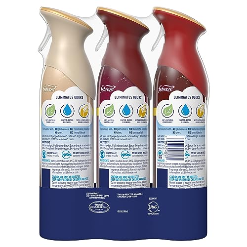 Febreze Air Fresheners, Bathroom Spray Room Fresheners, Odor-Fighting Air Freshener Apple Cider, Cranberry Tart, Heavy Duty Crisp Clean, 8.8 oz. Aerosol Can, Pack of 3