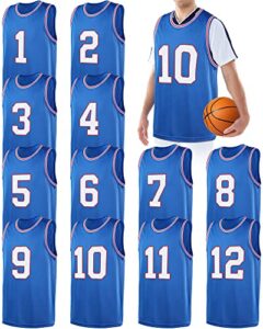 funtery 12 pcs men basketball jerseys mesh basketball uniform 2xl reversible number printing basketball team jersey for men blue