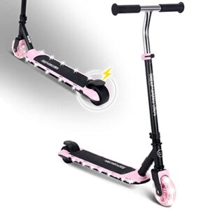 aero isporter electric scooter for kids ages 6-12, with kick-start and gravity sensor, kids electric scooter with led lights, 2 speeds, 110lbs max and height adjustable …