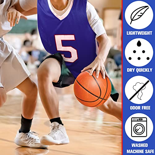 Hicarer 12 Pack Number Printing Basketball Jerseys Men Mesh Basketball Uniforms for Team Sports Scrimmage (Blue)