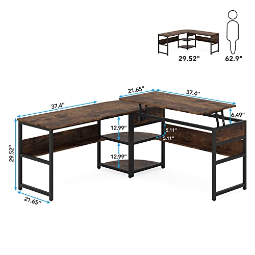 Tribesigns L Shaped Desk with Lift Top, Corner Computer Desk with Storage Shelves, Sit to Stand L Shaped Writing Desk, Industrial Computer Desk Home Office, 59'' Writing Desk with Monitor Stand