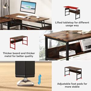 Tribesigns L Shaped Desk with Lift Top, Corner Computer Desk with Storage Shelves, Sit to Stand L Shaped Writing Desk, Industrial Computer Desk Home Office, 59'' Writing Desk with Monitor Stand