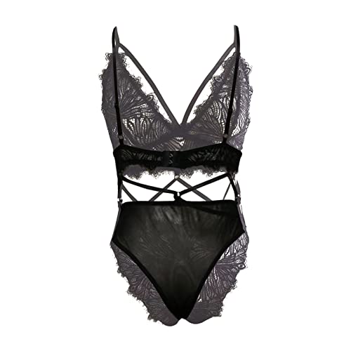 Mnhhatv Sexy Bralette and Panty Lingerie Set for Women for Sex Naughty Lace Floral Print Strappy Bras and Thongs Babydoll Bodysuit Xxi*black