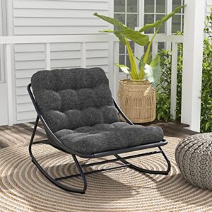 grand patio indoor & outdoor samba rocking chair - deluxe lounge chair with thick padded cushion, enlarged armless seat - rocking chair for front porch, garden, backyard - grey
