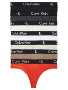 calvin klein women's 1996 cotton modern thong panties, multi-pack, black/charcoal heather/white/natural gry/mudstone/snow cone/hazard