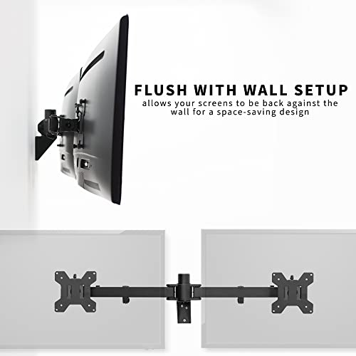 VIVO Premium Dual Ultra Wide LCD LED 27 to 38 inch Monitor Wall Mount, Heavy Duty, Telescoping Arms, Flush Wall Setup, Fits 2 Screens, Black, MOUNT-TS38B