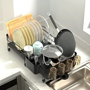 SuperOrganize Dish Drying Rack, Expandable (9.45"-12.6") Dish Rack with Drainboard, Dish Drainers for Kitchen Counter, Stainless Steel Kitchen Drying Rack with 360°Swivel Spout and Utensil Holder