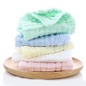 Baby Muslin Washcloths 100% Cotton Muslin Squares Cloths 5 Pack Baby Washcloth 6 Layers Organic Cotton Baby Face Towels Reusable Extra Soft Baby Face Towel and Wash Cloths for Bath (30 * 30CM)