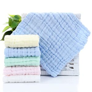 Baby Muslin Washcloths 100% Cotton Muslin Squares Cloths 5 Pack Baby Washcloth 6 Layers Organic Cotton Baby Face Towels Reusable Extra Soft Baby Face Towel and Wash Cloths for Bath (30 * 30CM)