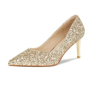 modatope women's gold pumps high heels closed pointed toe stiletto heeled sexy wedding dressy slip on shoes for bride size 6.5