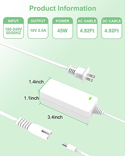 Power Cord for Cricut Explore air 2/Expression 2/Maker/Explore/Explore Air/Explore One/Create/Cake/Mini/Original Replacement for Cricut Maker KSAH1800250T1M2 Cutting 18V Charger Power Supply