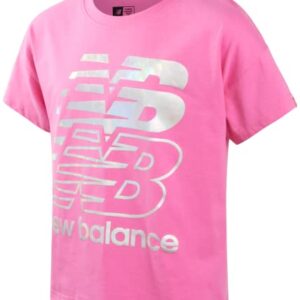 New Balance Girls' Legging Set - 4 Piece Short Sleeve T-Shirt and Leggings Set (7-16), Size 7-8, Black/Pink