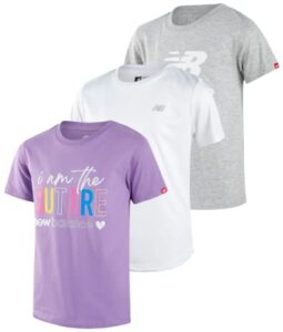 new balance girls' athletic t-shirt - 3 pack active performance sports tee bundle (7-16), size 7-8, purplewhitegrey
