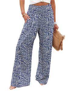 jaspal women casual high waisted palazzo pants wide leg long lounge trendy trousers with pocket-l-blue white flower