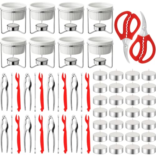 62 Pcs Seafood Tools Set Crab Crackers and Tools Lobster Crackers and Picks Set Includes 8 Butter Warmers 8 Crab Leg Cracker Tool 2 Seafood Scissors 8 Lobster Shellers 8 Crab Forks 28 Tealight Candles