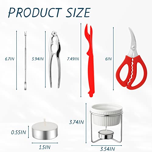 62 Pcs Seafood Tools Set Crab Crackers and Tools Lobster Crackers and Picks Set Includes 8 Butter Warmers 8 Crab Leg Cracker Tool 2 Seafood Scissors 8 Lobster Shellers 8 Crab Forks 28 Tealight Candles