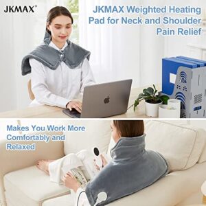 Weighted Heating Pad for Neck and Shoulders, JKMAX 2lb Large Neck Heating Pad for Neck Shoulder Pain, 10 Heat Settings, 3 Timer Settings Auto-Off, Gifts for Women Men Mom Dad 17"x23"