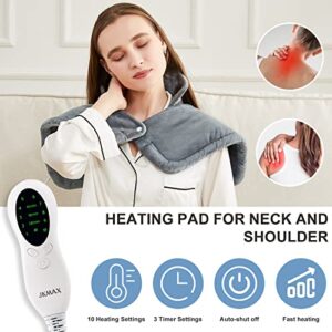 Weighted Heating Pad for Neck and Shoulders, JKMAX 2lb Large Neck Heating Pad for Neck Shoulder Pain, 10 Heat Settings, 3 Timer Settings Auto-Off, Gifts for Women Men Mom Dad 17"x23"