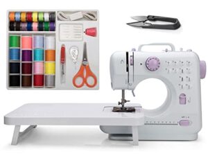 mini sewing machine by kalatic (including extension table and sewing supplies set) - small electric overlock sewing machines with 2 speed 12 built-in stitch patterns kt-005-a16