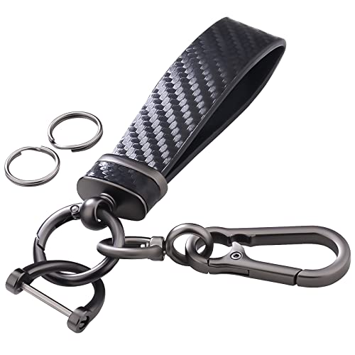 PICKBEAU Car Keychain Universal Key chain, Male and Female Carbon Fiber Key Chain With Anti Loss D-Ring, 3 Key Rings black.