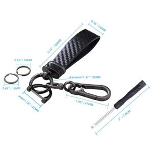 PICKBEAU Car Keychain Universal Key chain, Male and Female Carbon Fiber Key Chain With Anti Loss D-Ring, 3 Key Rings black.