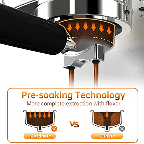 MAttinata Espresso Machine, 20 Bar Professional Espresso Maker Stainless Steel with Milk Frother Steam Wand and Pressure Gauge, for Cappuccino, Latte, Gifts for Mom, Dad, Coffee Lovers