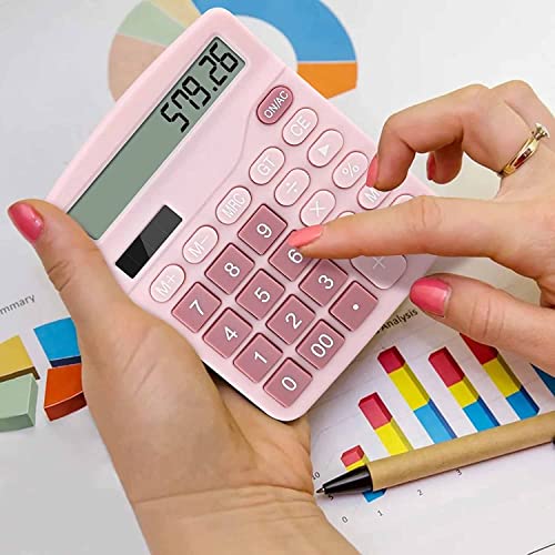 Office Desk Calculator, Cute Calculator for Kids, 12 Digits Battery Dual Power Financial Calculator with Big Button Large Display for Office Home and School (Pink)