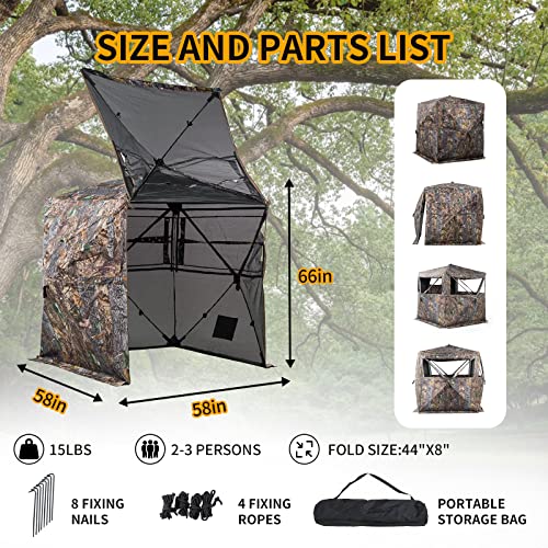 FUNHORUN Hunting Blind 270/360 Degree See Through Ground Blind for Deer Hunting, 2-3 Person Pop-up Hunting Deer Blind, Turkey Blind, Portable Hunting Blind for Deer Hunting Turkey Hunting...