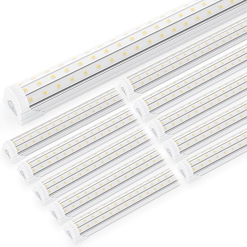 Ensenior 10 Pack 4 FT Led Shop Lights, 6000K Clear White, 5000LM Super Bright, 36W Equivalency 468W, Commercial Bay Lighting, U-Shaped Linkable Shop Lights Plug in for Garage, Workshop, FCC Certified