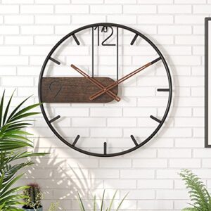 gudemay 16inch large metal wall clock rustic round nearly silent vintage decorative big wall clocks for living room decor kitchen, bedroom, farmhouse modern wall art