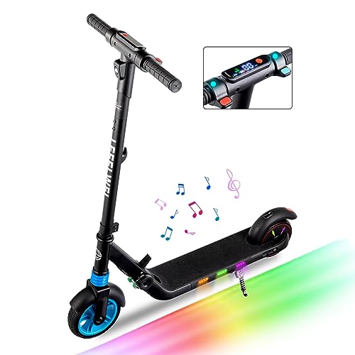 Electric Scooter for Kids Ages 6-12, Colorful Rainbow Lights, Bluetooth Music Speaker, LED Display and Adjustable Speed, Foldable E-Scooter for Kids Girls Boys, Ideal Gift for Children (Black)