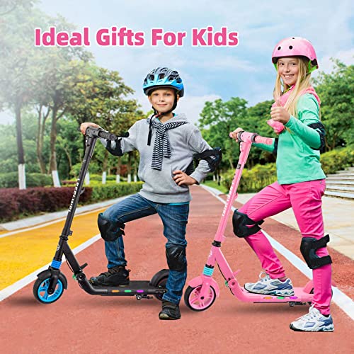 Electric Scooter for Kids Ages 6-12, Colorful Rainbow Lights, Bluetooth Music Speaker, LED Display and Adjustable Speed, Foldable E-Scooter for Kids Girls Boys, Ideal Gift for Children (Black)