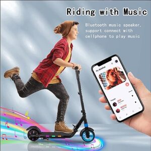 Electric Scooter for Kids Ages 6-12, Colorful Rainbow Lights, Bluetooth Music Speaker, LED Display and Adjustable Speed, Foldable E-Scooter for Kids Girls Boys, Ideal Gift for Children (Black)