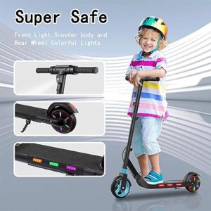 Electric Scooter for Kids Ages 6-12, Colorful Rainbow Lights, Bluetooth Music Speaker, LED Display and Adjustable Speed, Foldable E-Scooter for Kids Girls Boys, Ideal Gift for Children (Black)