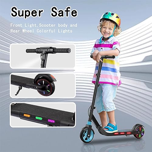 Electric Scooter for Kids Ages 6-12, Colorful Rainbow Lights, Bluetooth Music Speaker, LED Display and Adjustable Speed, Foldable E-Scooter for Kids Girls Boys, Ideal Gift for Children (Black)