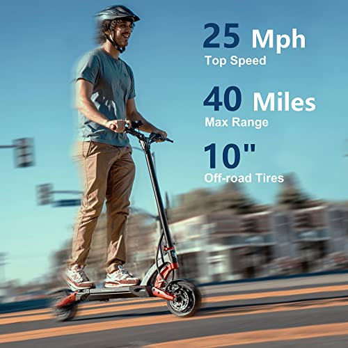 Kaabo Electric Scooter for Adults Mantis 10,High Performance Comfort Scooter with 40 Miles Range,Max Speed 25 MPH, Max Power 1100W,10 inch Wheels,Portable Folding Sports Scooter, UL Certified Red