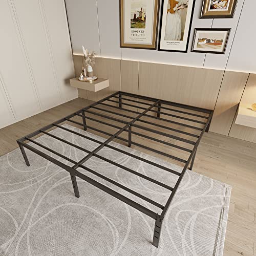 ALDRICH Metal Bed Frame Queen Size - 16 Inch Tall Black Basic Anti Squeak Steel Slats Platform, Easy Assembly Heavy Duty Noise Free Bedframes, No Box Spring Needed