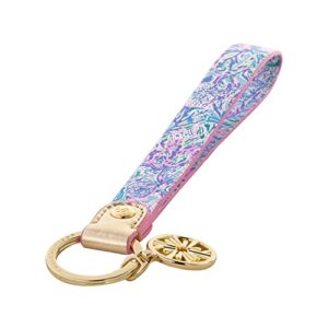 Lilly Pulitzer Durable Leatherette Strap Key Chain, Cute Wristlet Keychain Accessory with Metal Ring, Soleil It On Me
