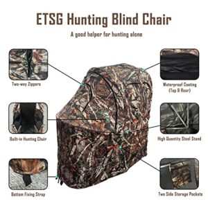 ETSG Hunting Blind Chair 270° See Though Deer Blind with Built-in Hunting Chair Ground Blinds for Deer Hunting Pop Up Hunting Blinds with Carrying Bag Portable Ground Blind for Deer, Turkey Hunting