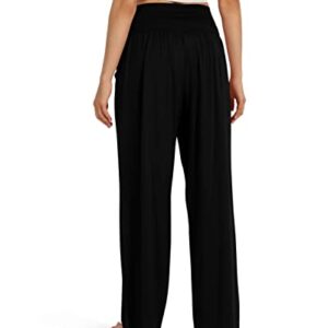 ODODOS Women's Wide Leg Palazzo Lounge Pants with Pockets Light Weight Loose Comfy Casual Pajama Pants-28 inseam, Black, Large