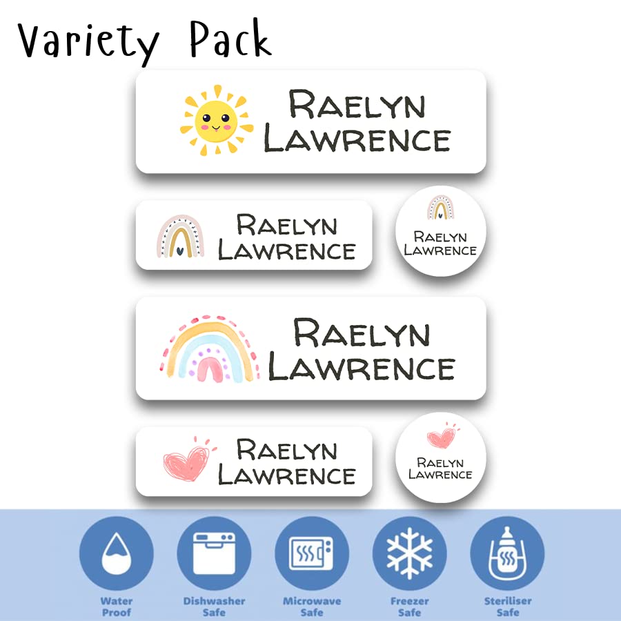 Custom Kid Name Labels for Daycare Variety Pack (180 ct.), Waterproof Dishwasher Safe Camp Personalized Name Stickers for School Supply, Baby Bottles, Lunch Boxes and Cups, Travel. (Pattern 8)