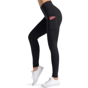kniti black thick high waist yoga pants with pockets - tummy control workout running yoga leggings for women (as1, alpha, l, regular, regular, black)