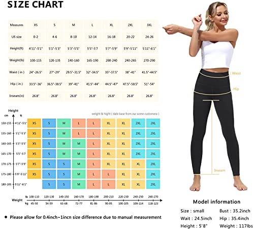 KNITI Black Thick High Waist Yoga Pants with Pockets - Tummy Control Workout Running Yoga Leggings for Women (as1, Alpha, l, Regular, Regular, Black)