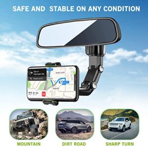 Rearview Mirror Phone Holder for Car-360° Rotatable and Retractable Car Phone Holder with Adjustable Length Upgraded Multifunctional Rearview Mirror Phone Holder for All Mobile Phones and All Car