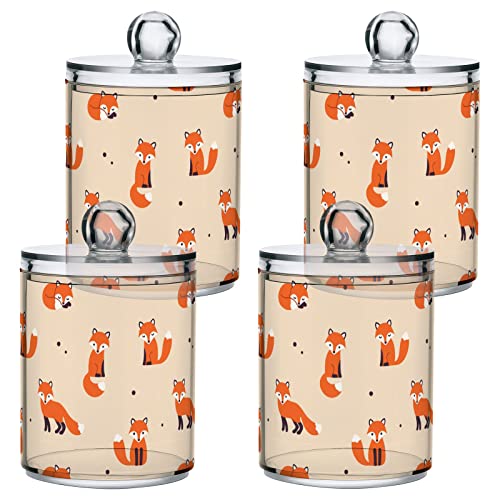 Plastic Jars with Lids,Cute Animal Fox Print Bulk Pack Storage Containers Wide Mouth Airtight Canister Jar for Kitchen Bathroom Farmhouse Makeup Countertop Household,Set 2