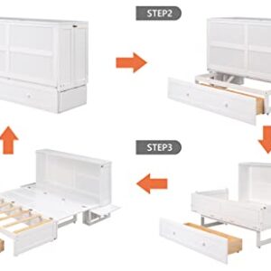 Murphy Bed Chest Queen Size, JULLYFOX Space Saving Platform Bed Queen Size with Storage Drawers Underneath 400 lbs Heavy Duty