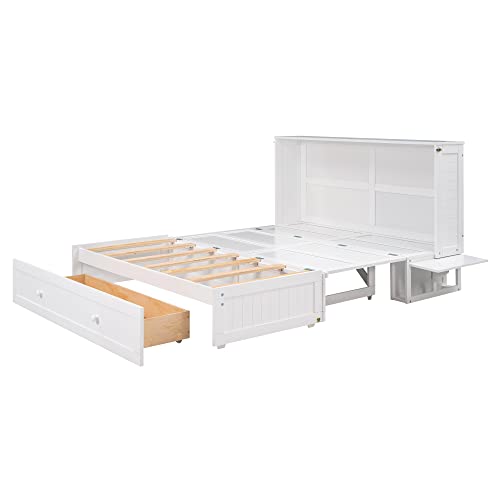 Murphy Bed Chest Queen Size, JULLYFOX Space Saving Platform Bed Queen Size with Storage Drawers Underneath 400 lbs Heavy Duty